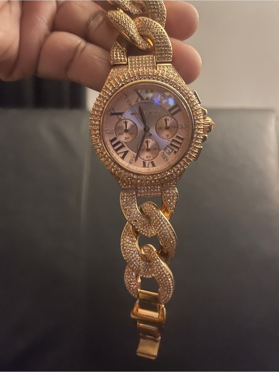 Michael Kors Women’s Rose Gold Crystal Pavé Chronograph Watch EUC MK3196 44MM main image 13